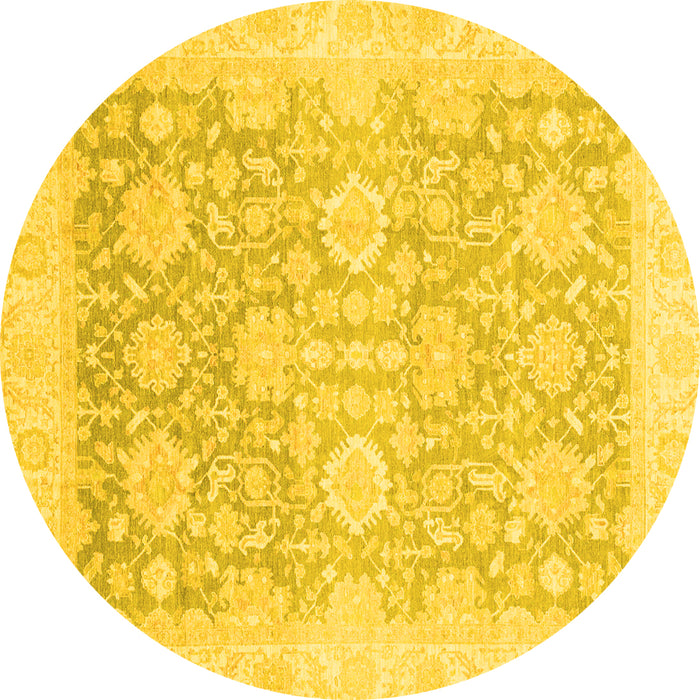 Round Machine Washable Oriental Yellow Traditional Rug, wshabs3855yw