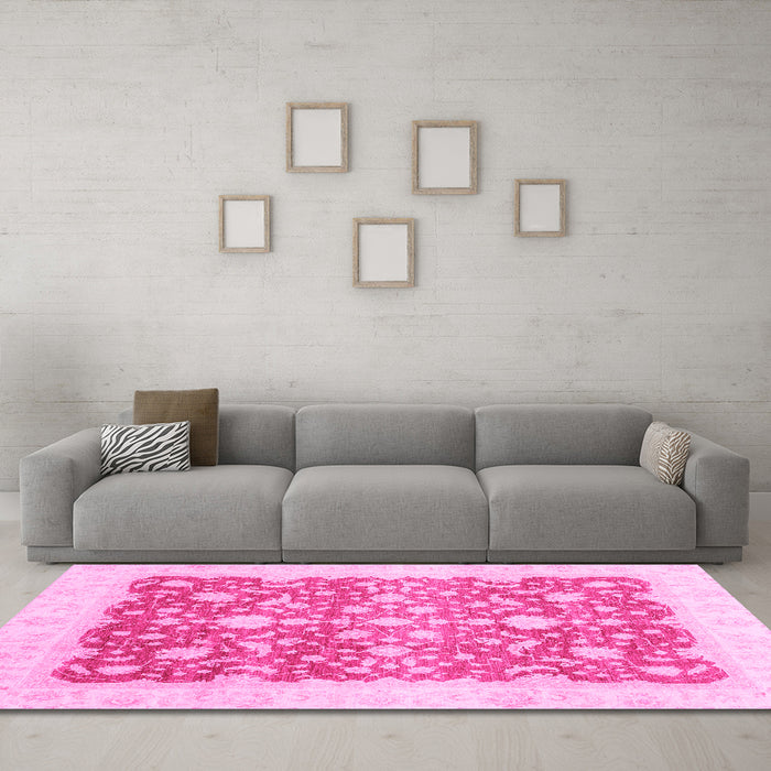 Machine Washable Oriental Pink Traditional Rug in a Living Room, wshabs3856pnk