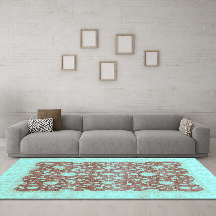 Machine Washable Oriental Light Blue Traditional Rug in a Living Room, wshabs3856lblu