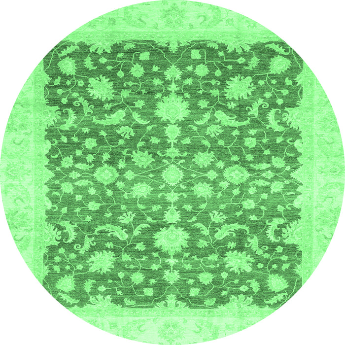 Round Machine Washable Oriental Emerald Green Traditional Area Rugs, wshabs3856emgrn