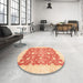 Round Machine Washable Abstract Bright Orange Rug in a Office, wshabs3856