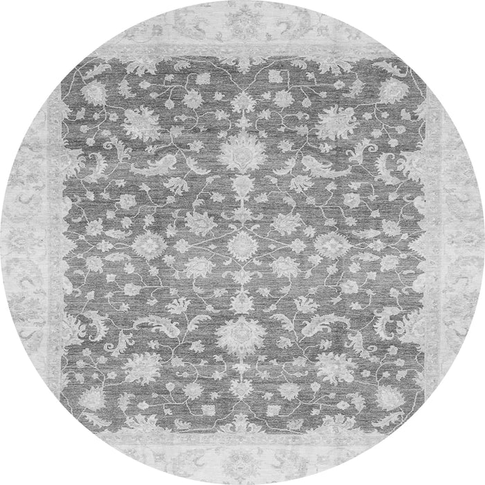 Round Machine Washable Oriental Gray Traditional Rug, wshabs3856gry