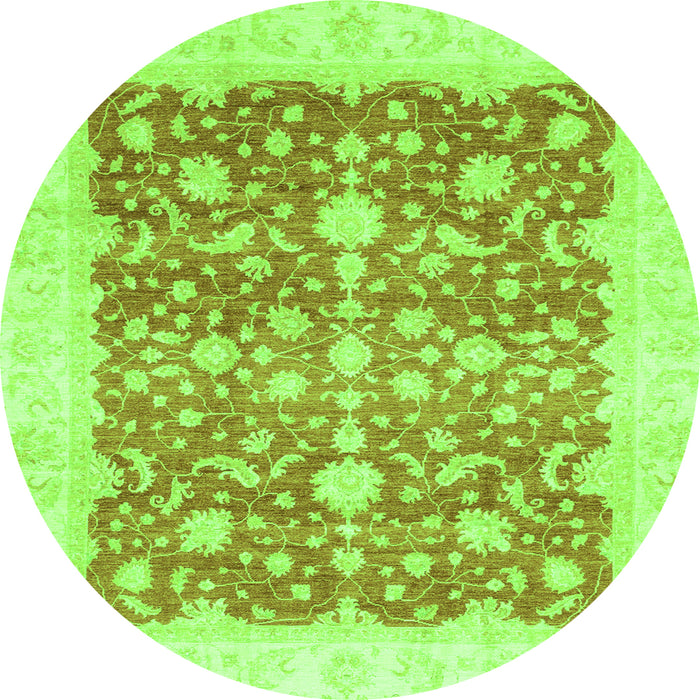 Round Machine Washable Oriental Green Traditional Area Rugs, wshabs3856grn