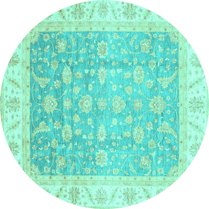 Round Machine Washable Oriental Turquoise Traditional Area Rugs, wshabs3857turq