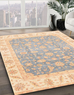 Abstract Khaki Gold Oriental Rug in Family Room, abs3857