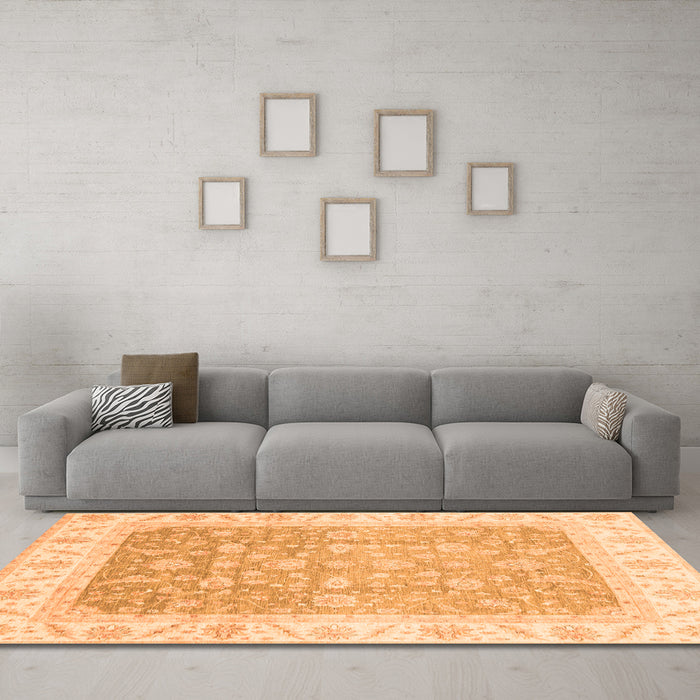 Machine Washable Oriental Orange Traditional Area Rugs in a Living Room, wshabs3857org
