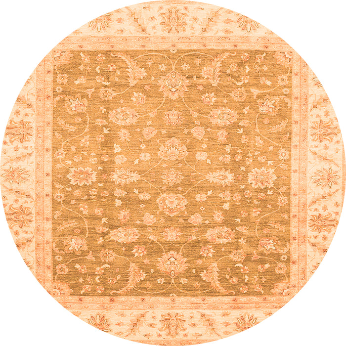 Round Oriental Orange Traditional Rug, abs3857org