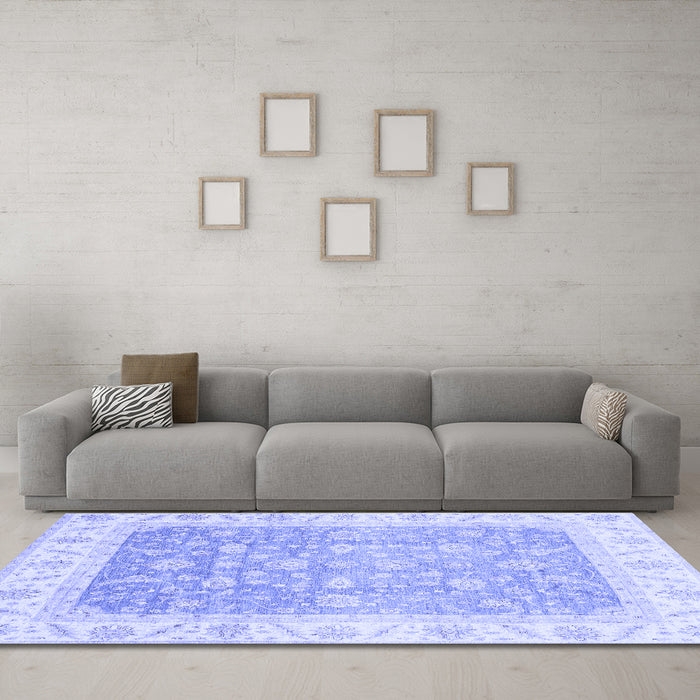 Machine Washable Oriental Blue Traditional Rug in a Living Room, wshabs3857blu