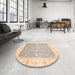 Round Machine Washable Abstract Khaki Gold Rug in a Office, wshabs3857