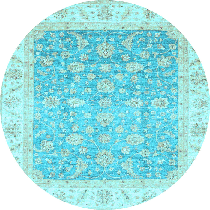 Round Machine Washable Oriental Light Blue Traditional Rug, wshabs3857lblu
