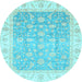 Round Machine Washable Oriental Light Blue Traditional Rug, wshabs3857lblu