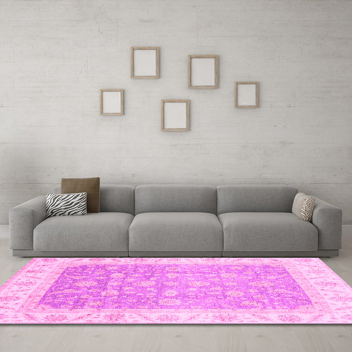 Machine Washable Oriental Pink Traditional Rug in a Living Room, wshabs3857pnk