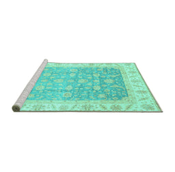 Sideview of Machine Washable Oriental Turquoise Traditional Area Rugs, wshabs3857turq