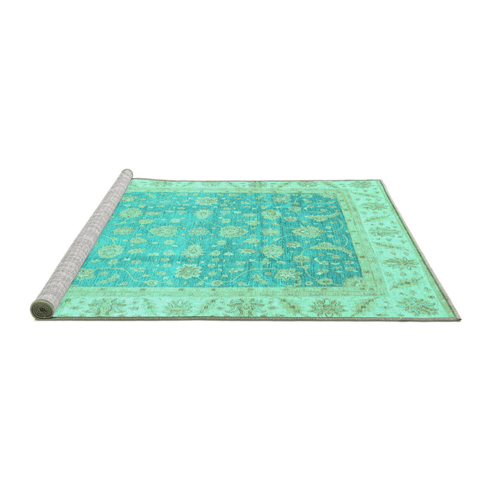 Sideview of Machine Washable Oriental Turquoise Traditional Area Rugs, wshabs3857turq