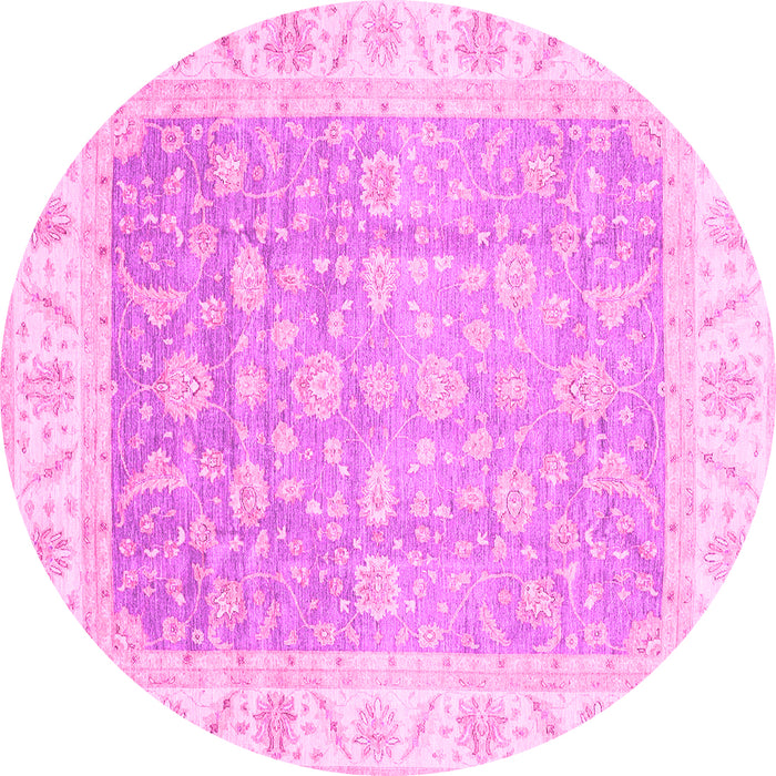 Round Machine Washable Oriental Pink Traditional Rug, wshabs3857pnk