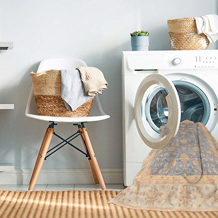 Machine Washable Abstract Khaki Gold Rug in a Washing Machine, wshabs3857