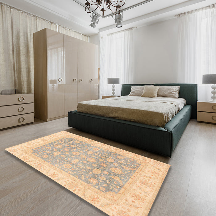 Machine Washable Abstract Brown Sugar Brown Rug in a Bedroom, wshabs3858