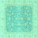 Square Machine Washable Oriental Turquoise Traditional Area Rugs, wshabs3858turq