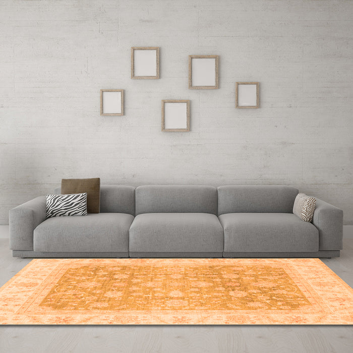 Machine Washable Oriental Orange Traditional Area Rugs in a Living Room, wshabs3858org