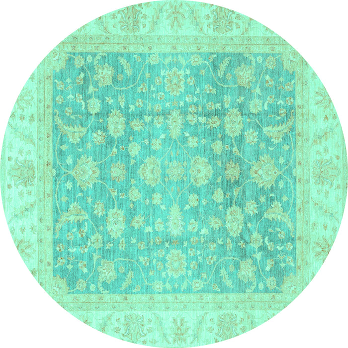 Round Oriental Turquoise Traditional Rug, abs3858turq