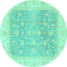 Round Oriental Turquoise Traditional Rug, abs3858turq