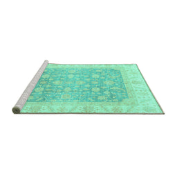 Sideview of Machine Washable Oriental Turquoise Traditional Area Rugs, wshabs3858turq