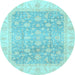 Round Machine Washable Oriental Light Blue Traditional Rug, wshabs3858lblu