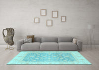 Machine Washable Oriental Light Blue Traditional Rug, wshabs3858lblu