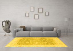 Machine Washable Oriental Yellow Traditional Rug in a Living Room, wshabs3858yw