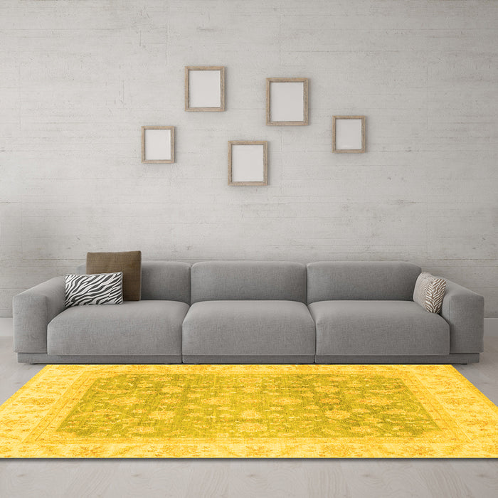 Machine Washable Oriental Yellow Traditional Rug in a Living Room, wshabs3858yw