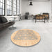 Round Machine Washable Abstract Brown Sugar Brown Rug in a Office, wshabs3858