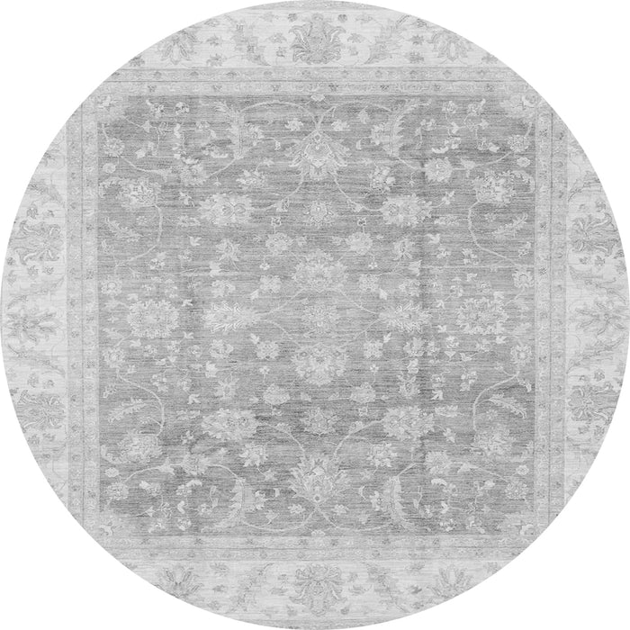 Round Machine Washable Oriental Gray Traditional Rug, wshabs3858gry