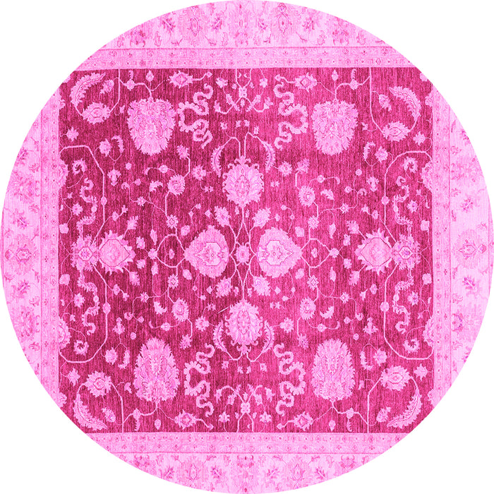 Round Machine Washable Oriental Pink Traditional Rug, wshabs3859pnk