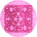 Round Machine Washable Oriental Pink Traditional Rug, wshabs3859pnk