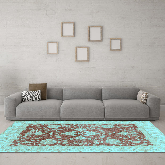 Machine Washable Oriental Light Blue Traditional Rug in a Living Room, wshabs3859lblu