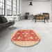 Round Machine Washable Abstract Fire Red Rug in a Office, wshabs3859