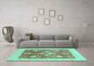 Machine Washable Oriental Turquoise Traditional Area Rugs in a Living Room,, wshabs3859turq