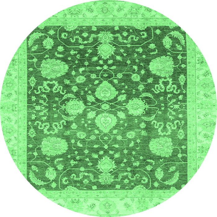 Round Machine Washable Oriental Emerald Green Traditional Area Rugs, wshabs3859emgrn