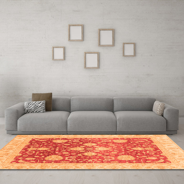 Machine Washable Oriental Orange Traditional Area Rugs in a Living Room, wshabs3859org
