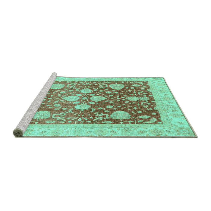 Sideview of Machine Washable Oriental Turquoise Traditional Area Rugs, wshabs3859turq