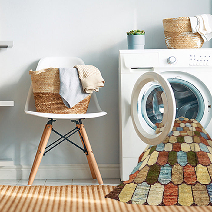 Machine Washable Abstract Brown Gold Rug in a Washing Machine, wshabs385