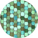 Round Machine Washable Abstract Turquoise Modern Area Rugs, wshabs385turq