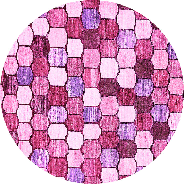 Round Machine Washable Abstract Pink Modern Rug, wshabs385pnk