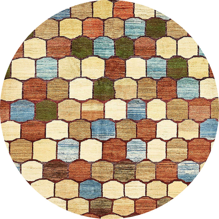 Round Machine Washable Abstract Brown Gold Rug, wshabs385