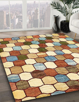 Machine Washable Abstract Brown Gold Rug in a Family Room, wshabs385