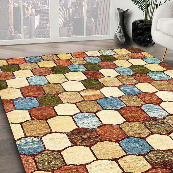 Machine Washable Abstract Brown Gold Rug in a Family Room, wshabs385