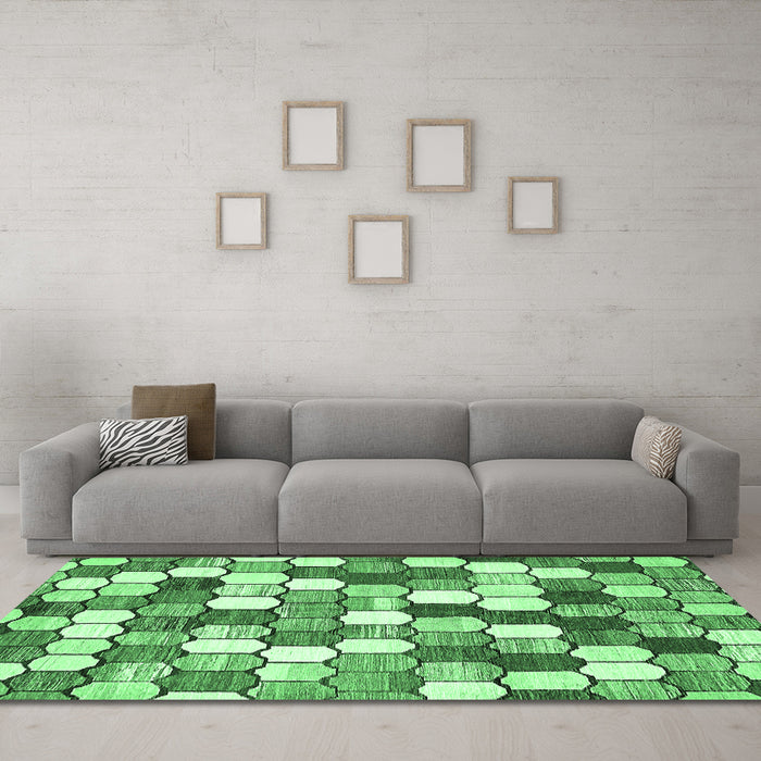 Machine Washable Abstract Emerald Green Modern Area Rugs in a Living Room,, wshabs385emgrn