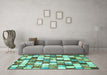 Machine Washable Abstract Turquoise Modern Area Rugs in a Living Room,, wshabs385turq