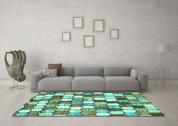 Machine Washable Abstract Turquoise Modern Area Rugs in a Living Room,, wshabs385turq