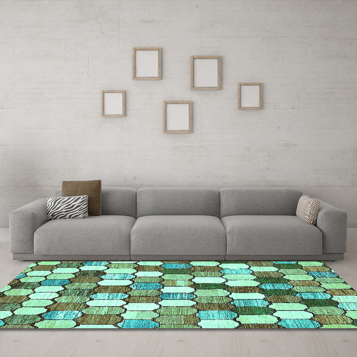 Machine Washable Abstract Turquoise Modern Area Rugs in a Living Room,, wshabs385turq